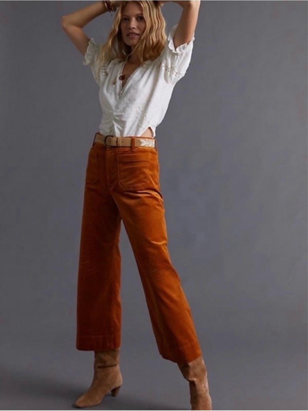 Anthropologie Maeve Wide-Leg Corduroy Pants in Rust Orange